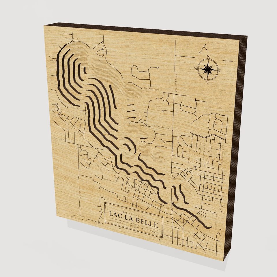 Lac La Belle 3D wood map, hero view