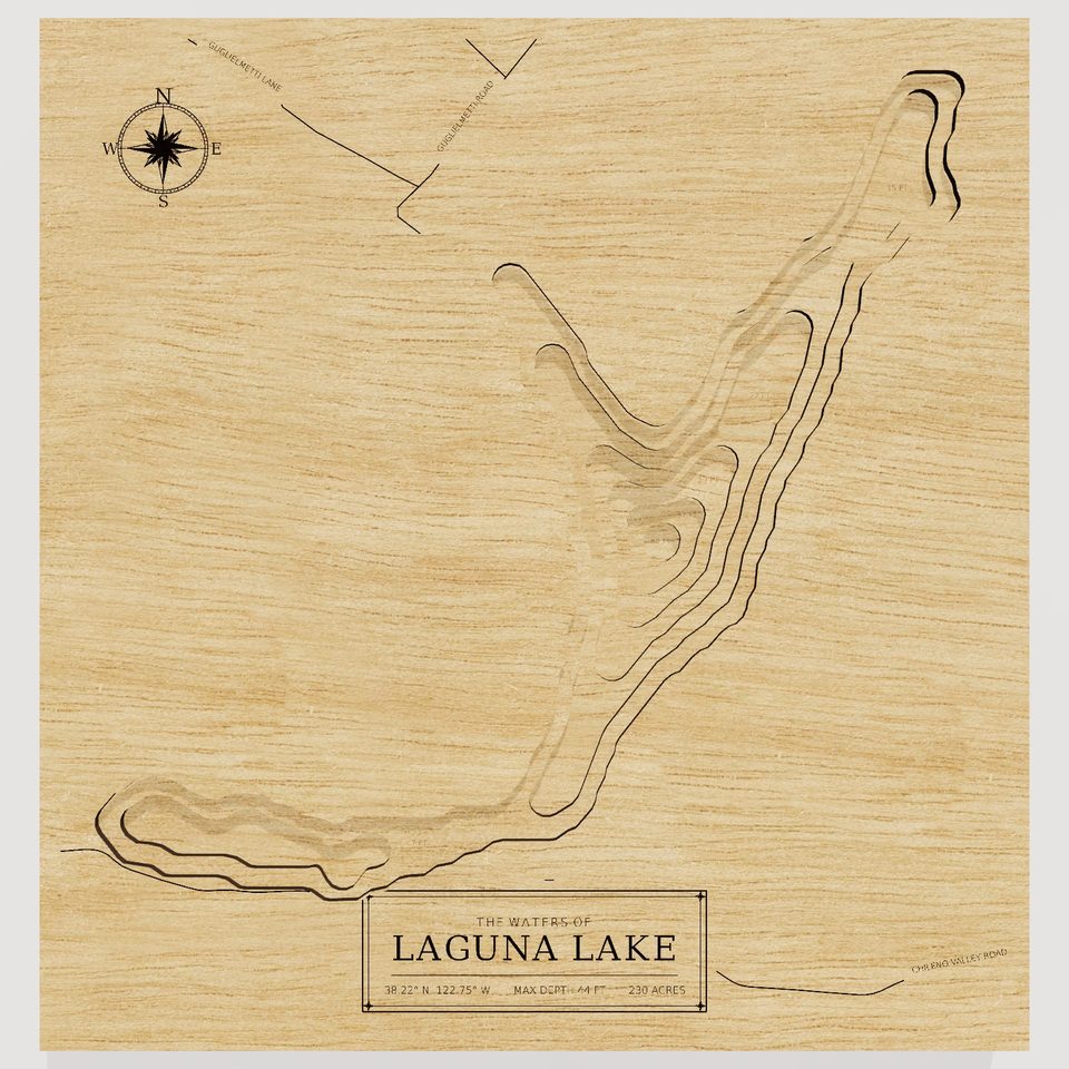 Laguna Lake 3D wood map, front view
