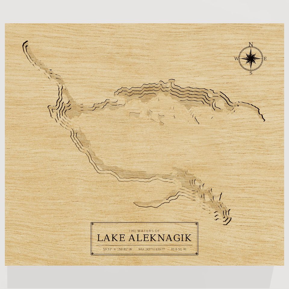 Lake Aleknagik 3D wood map, front view