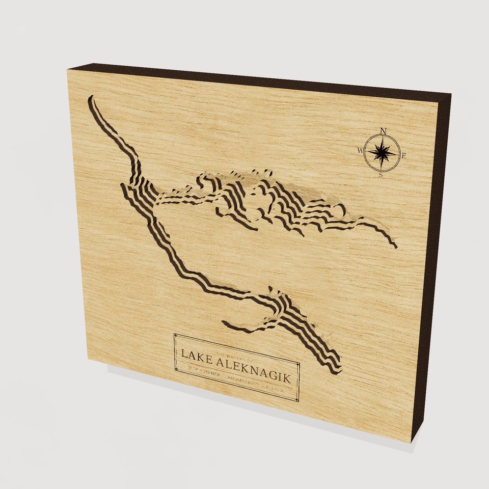 Lake Aleknagik 3D wood map, hero view
