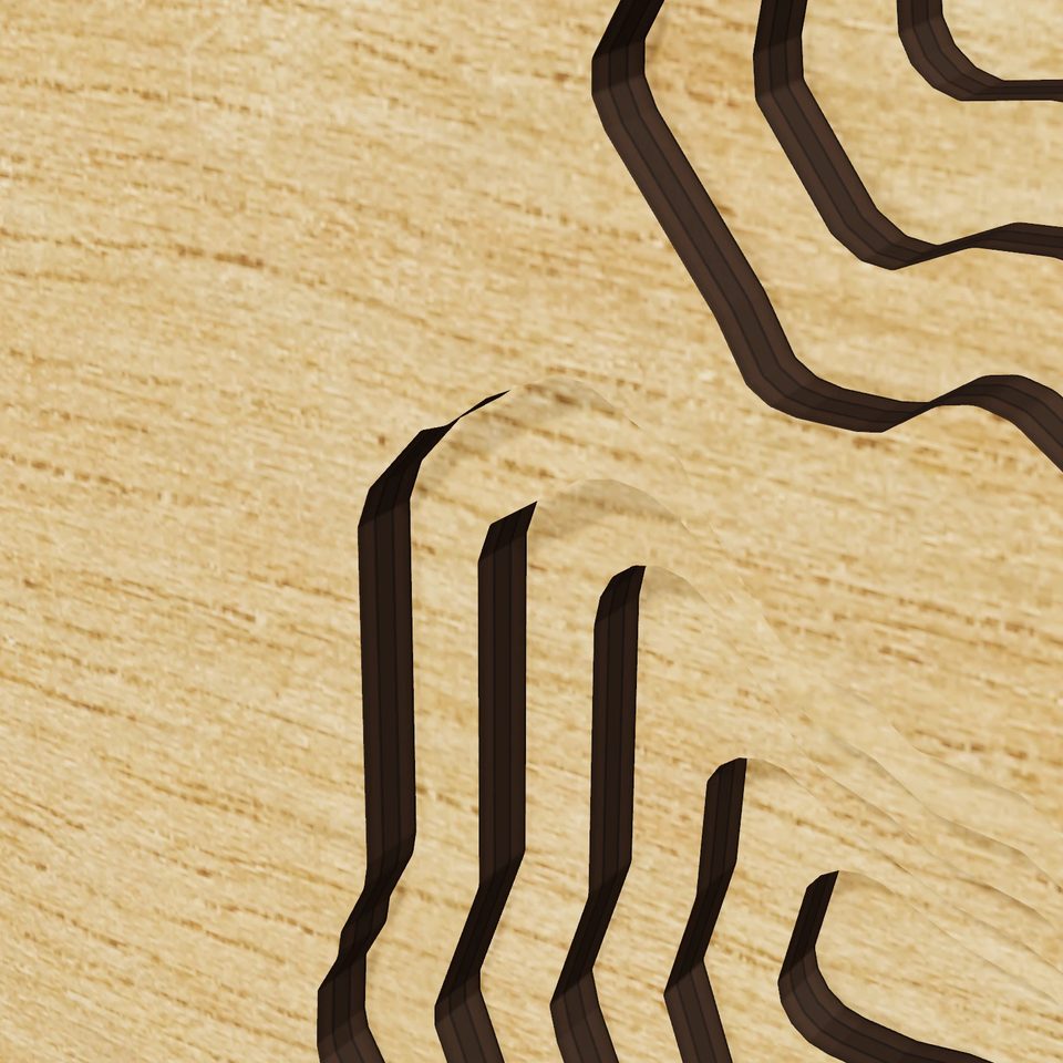 Lake Aloha 3D wood map, detail view