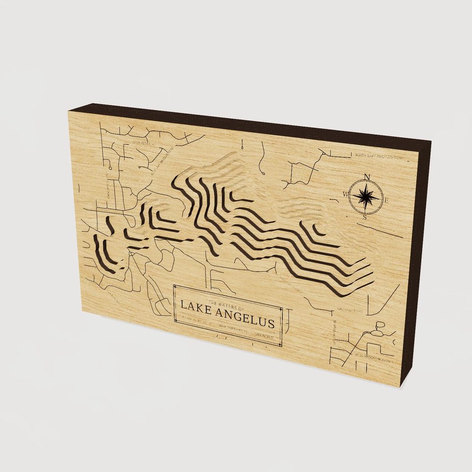 Lake Angelus 3D wood map, hero view