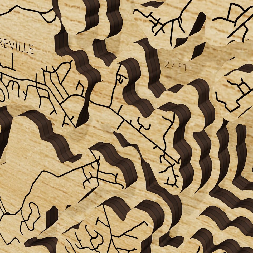 Lake Anna 3D wood map, detail view