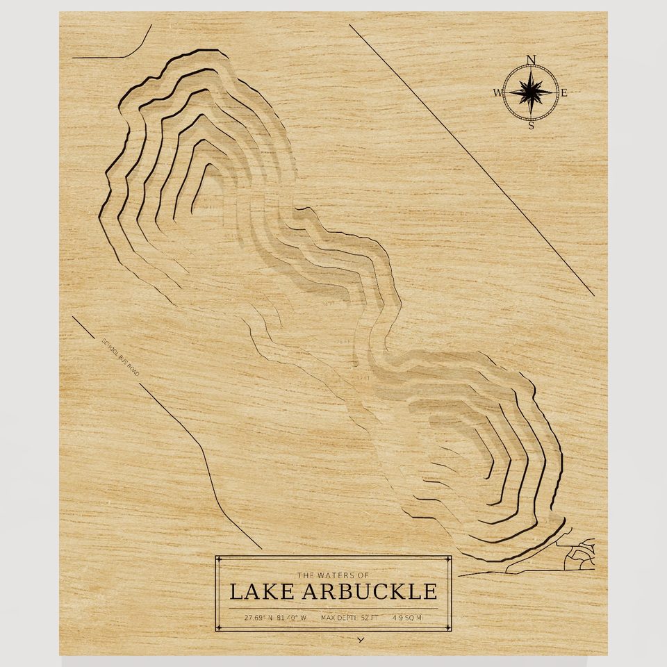 Lake Arbuckle 3D wood map, front view
