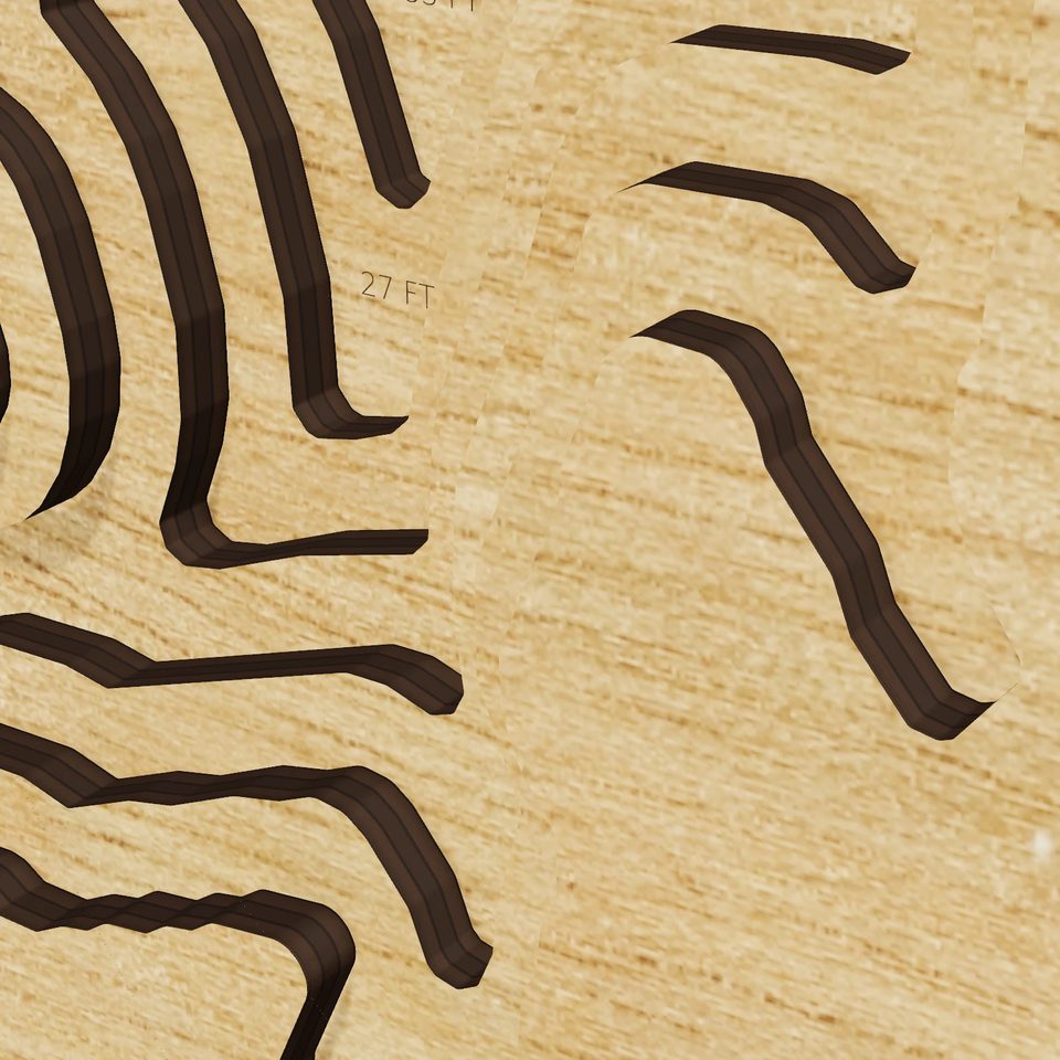 Lake Arcadia 3D wood map, detail view