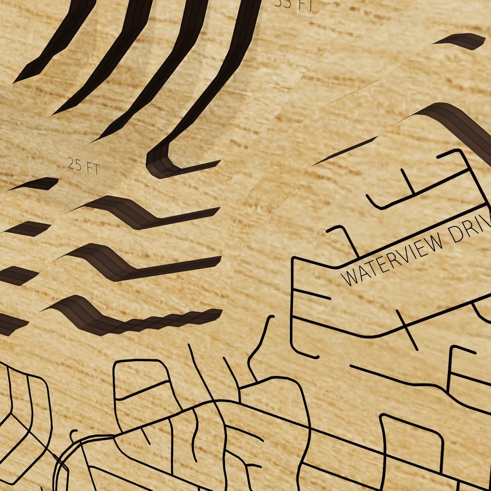 Lake Arlington 3D wood map, detail view