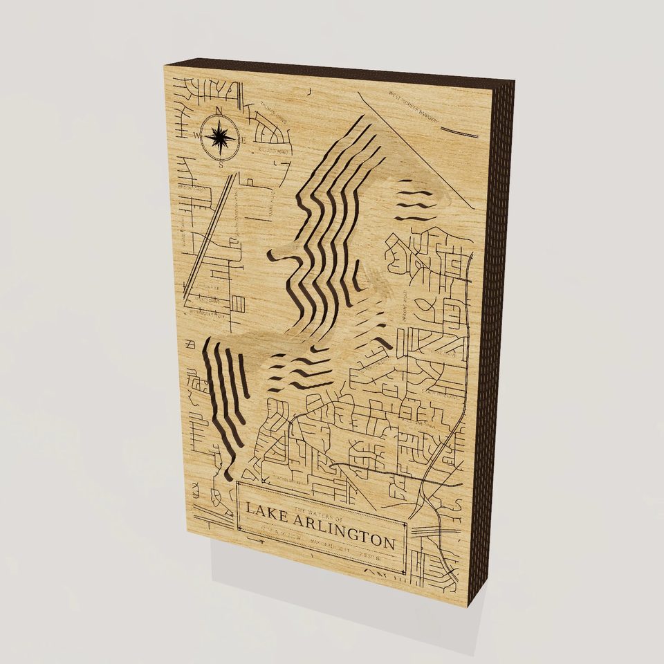 Lake Arlington 3D wood map, hero view