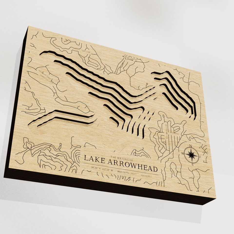 Lake Arrowhead 3D wood map, angle low view