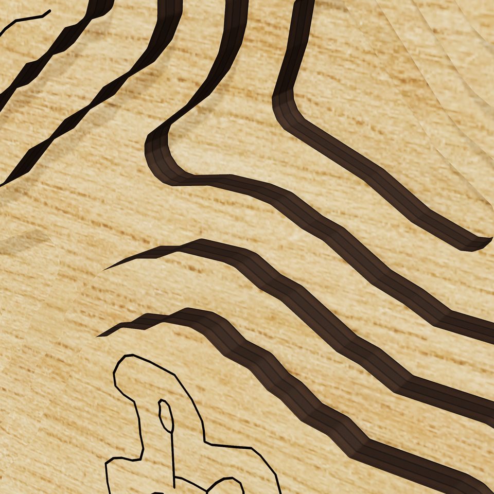 Lake Arrowhead 3D wood map, detail view