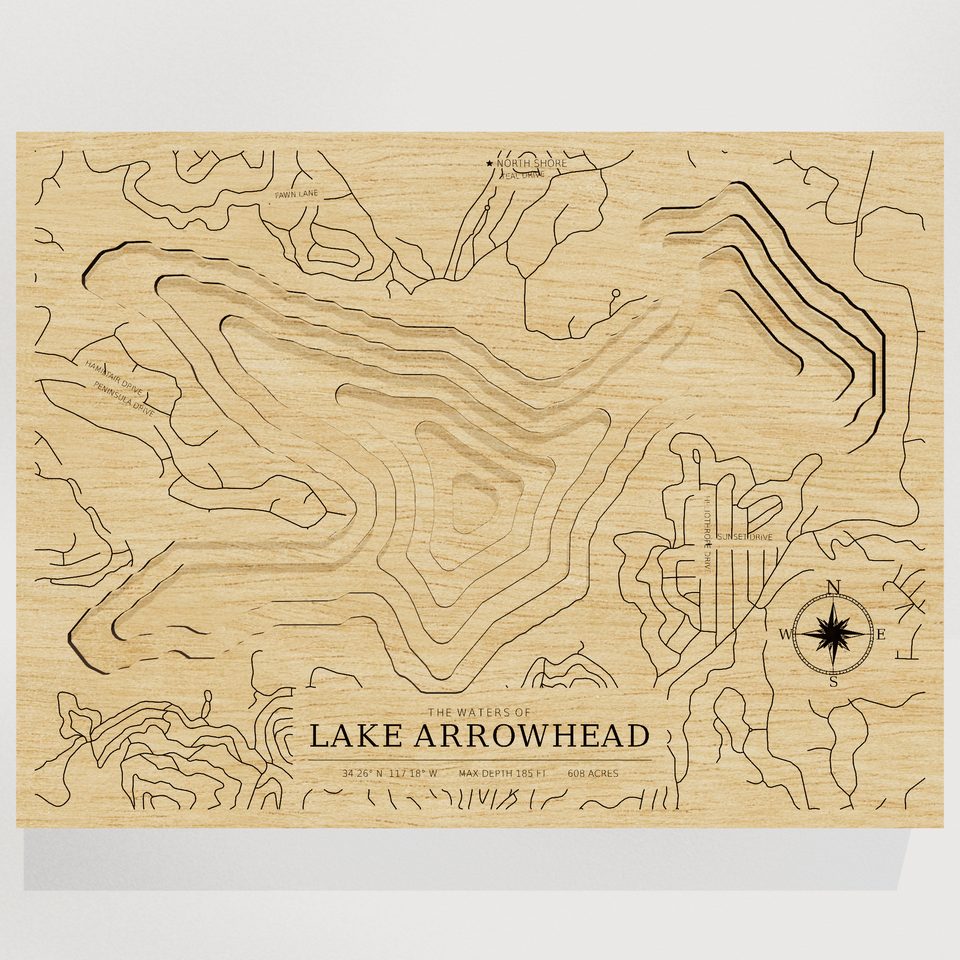 Lake Arrowhead 3D wood map, front view