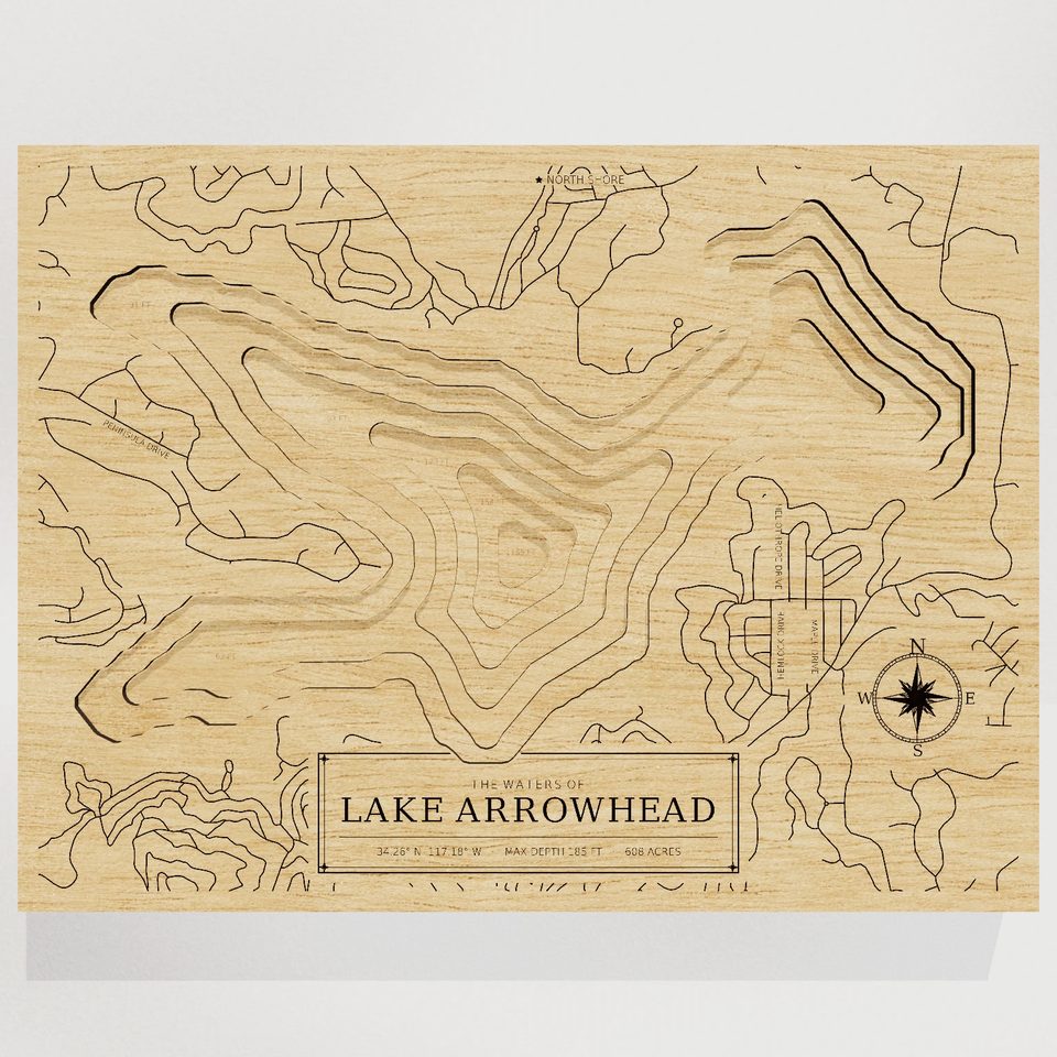 Lake Arrowhead 3D wood map, front view