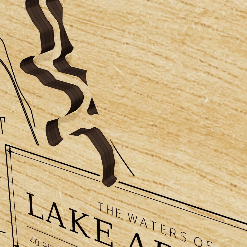 Lake Arthur 3D wood map, detail view