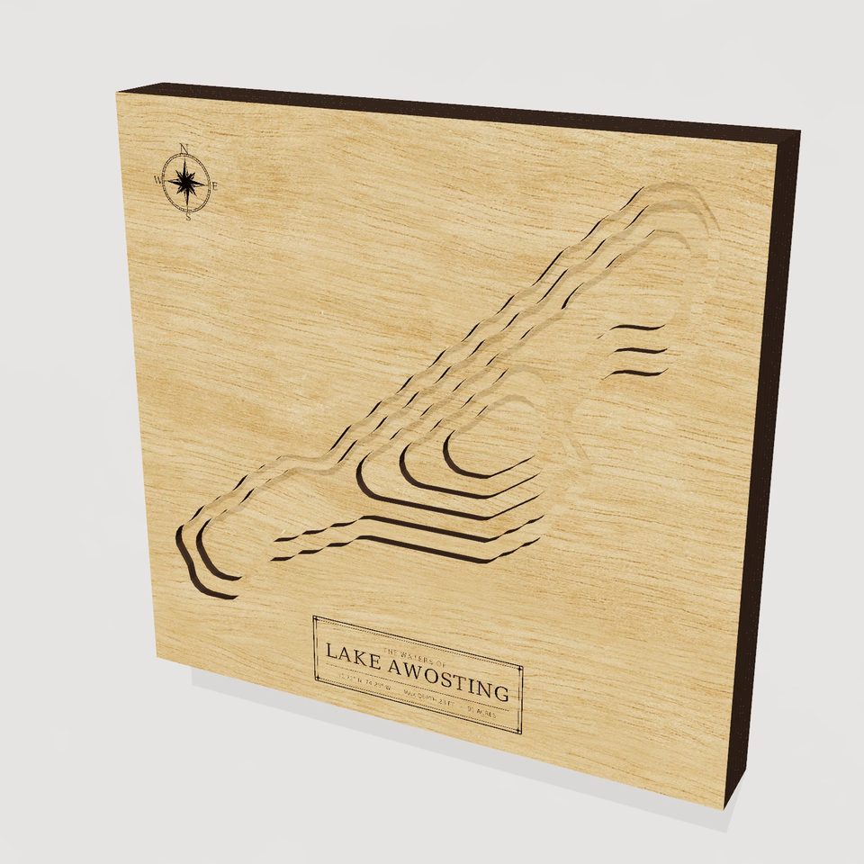 Lake Awosting 3D wood map, hero view