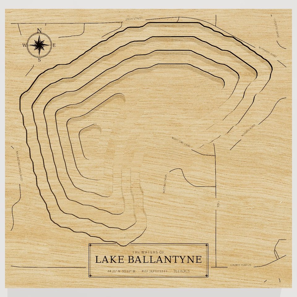 Lake Ballantyne 3D wood map, front view