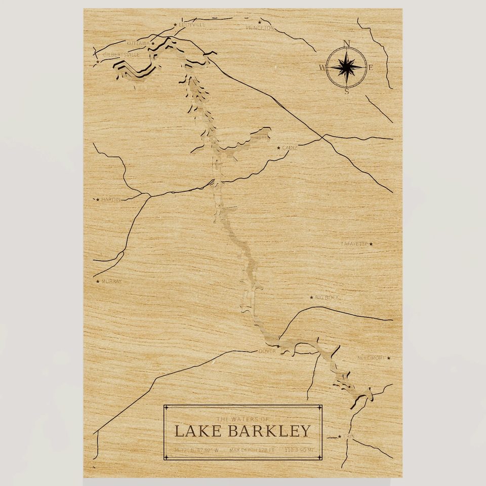Lake Barkley 3D wood map, front view