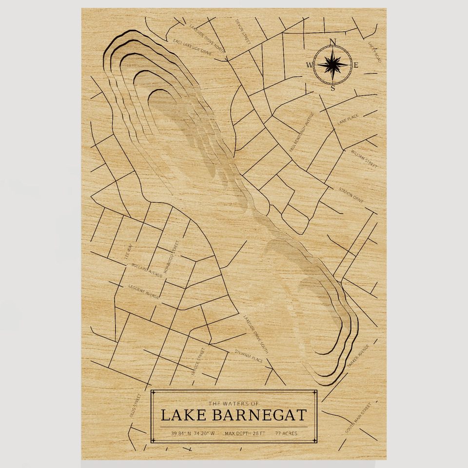 Lake Barnegat 3D wood map, front view
