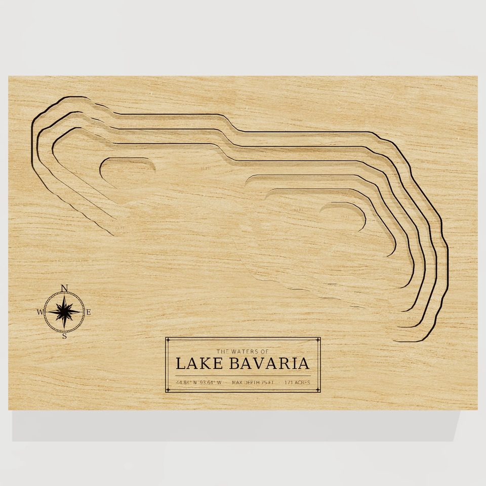 Lake Bavaria 3D wood map, front view
