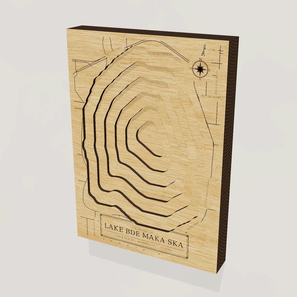 Lake Bde Maka Ska 3D wood map, hero view