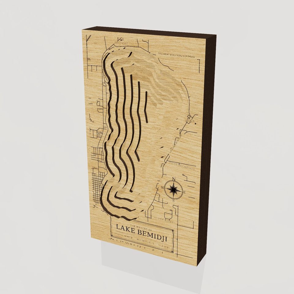 Lake Bemidji 3D wood map, hero view