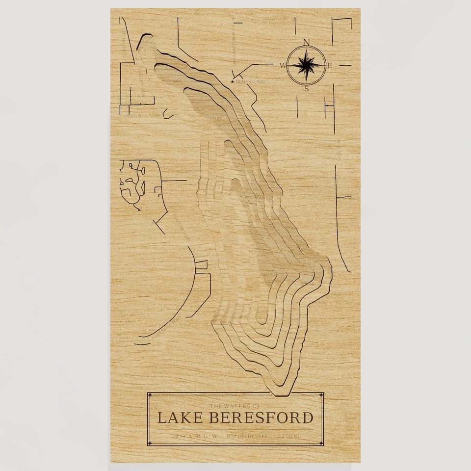 Lake Beresford 3D wood map, front view
