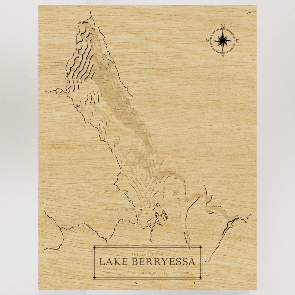 Lake Berryessa 3D wood map, front view