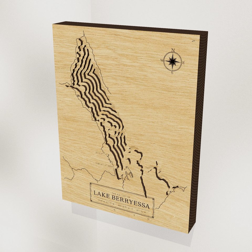 Lake Berryessa 3D wood map, hero view