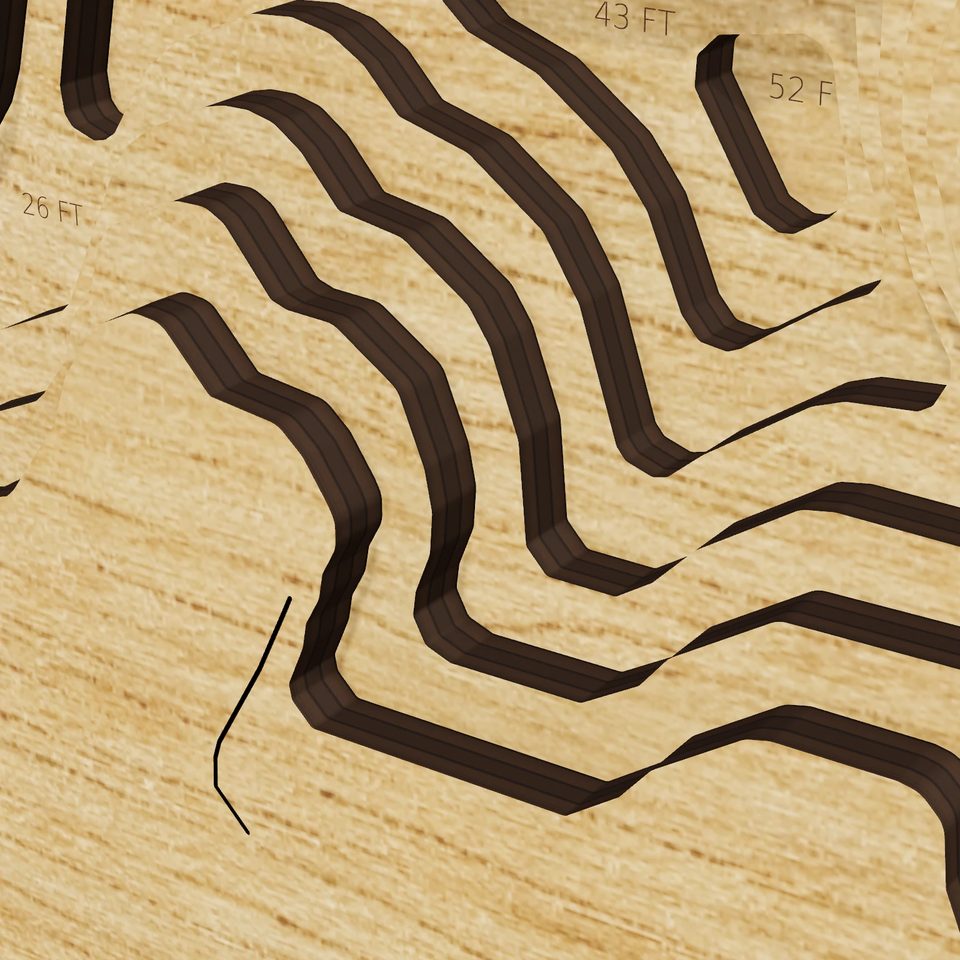 Lake Beulah 3D wood map, detail view