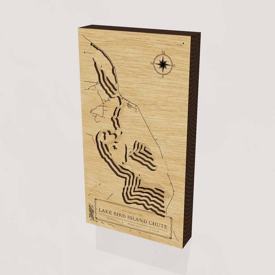 Lake Bird Island Chute 3D wood map, hero view