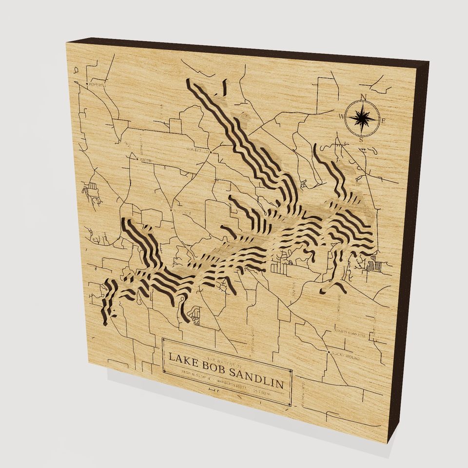 Lake Bob Sandlin 3D wood map, hero view