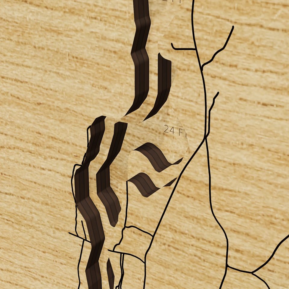 Lake Bomoseen 3D wood map, detail view