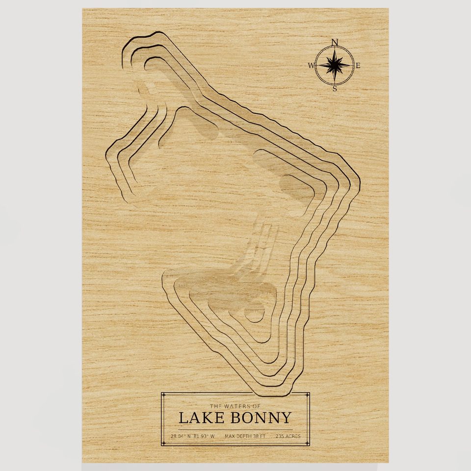 Lake Bonny 3D wood map, front view