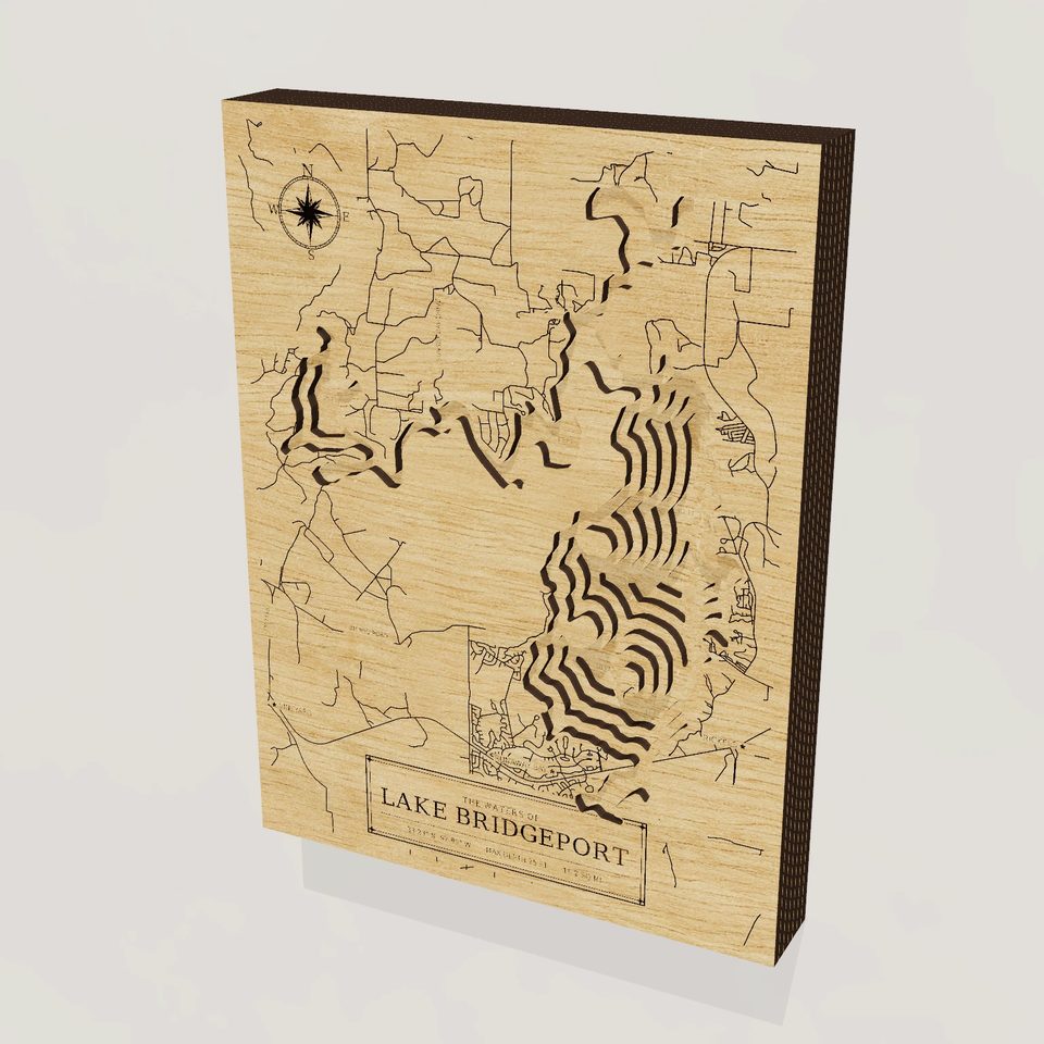 Lake Bridgeport 3D wood map, hero view
