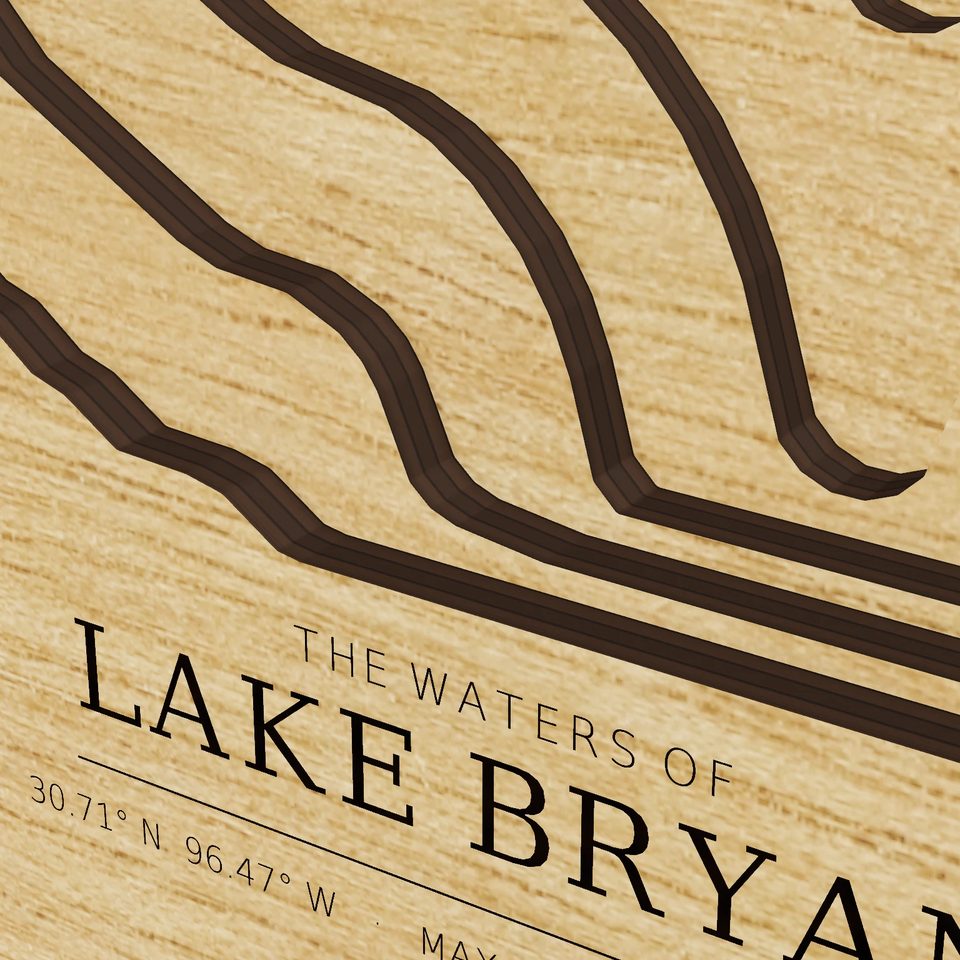 Lake Bryan 3D wood map, detail view