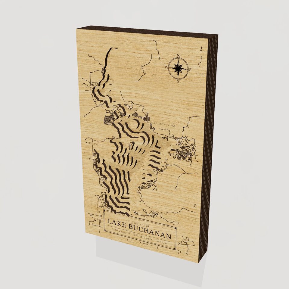 Lake Buchanan 3D wood map, hero view