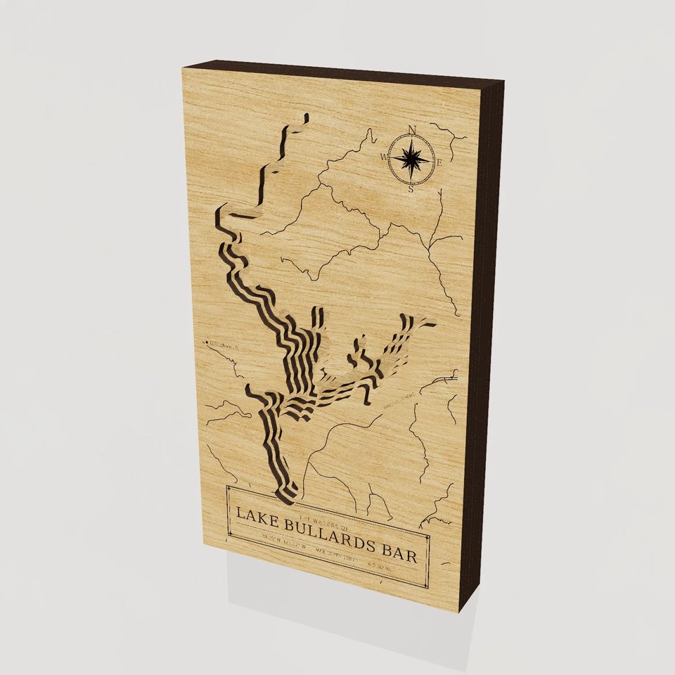 Lake Bullards Bar 3D wood map, hero view