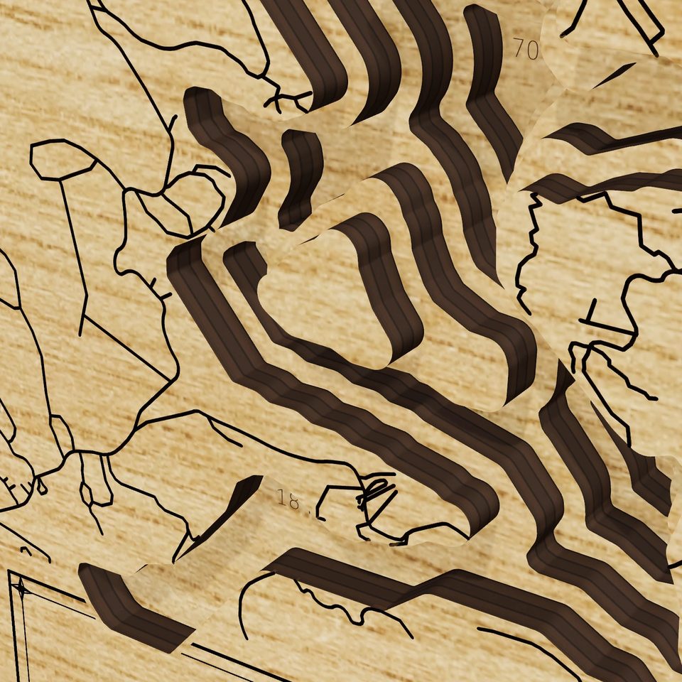 Lake Burton 3D wood map, detail view