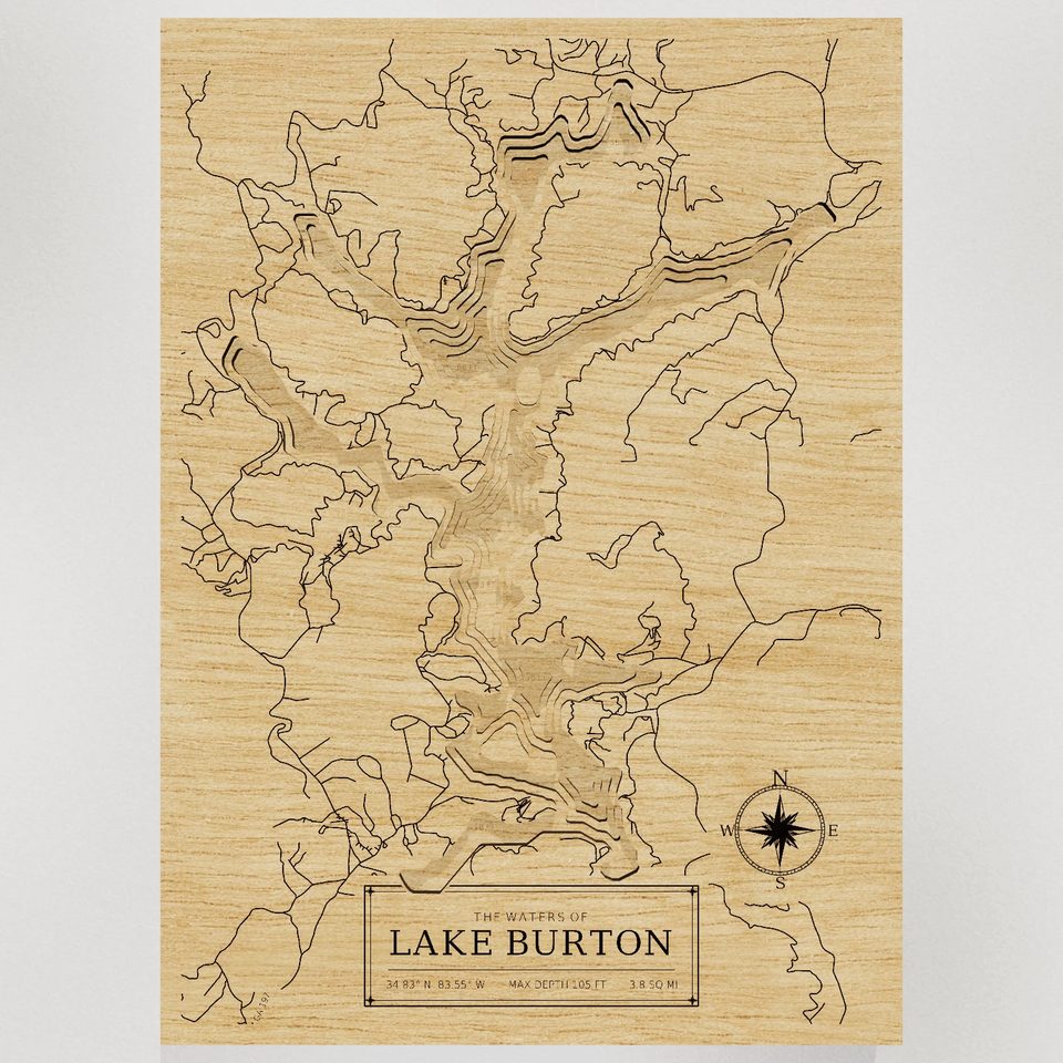 Lake Burton 3D wood map, front view