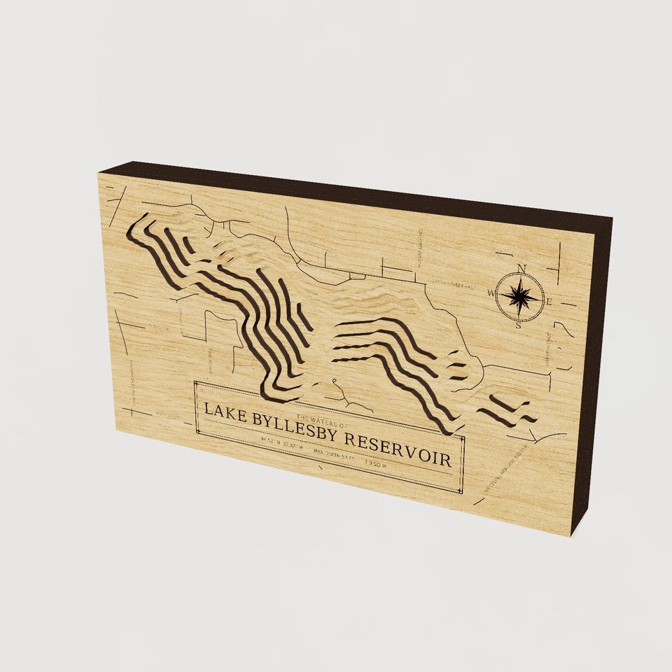 Lake Byllesby Reservoir 3D wood map, hero view
