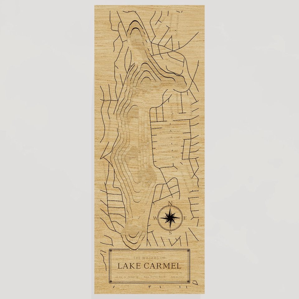Lake Carmel 3D wood map, front view