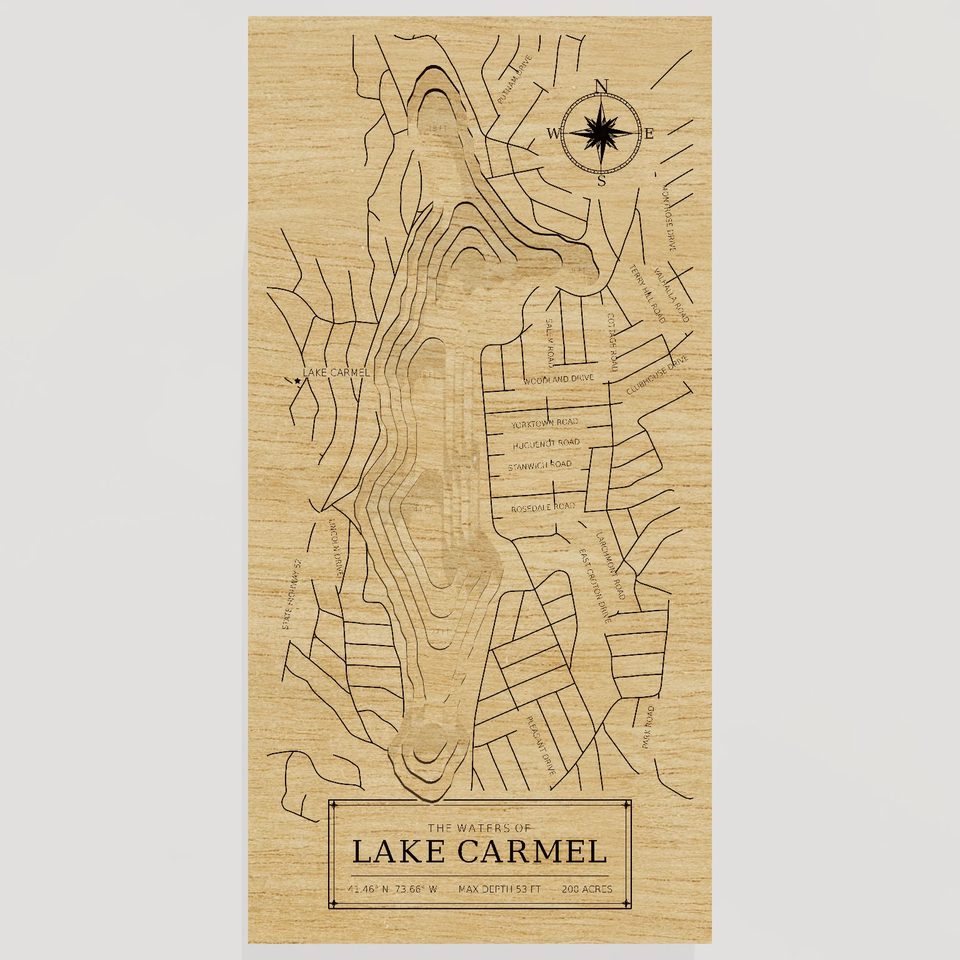 Lake Carmel 3D wood map, front view