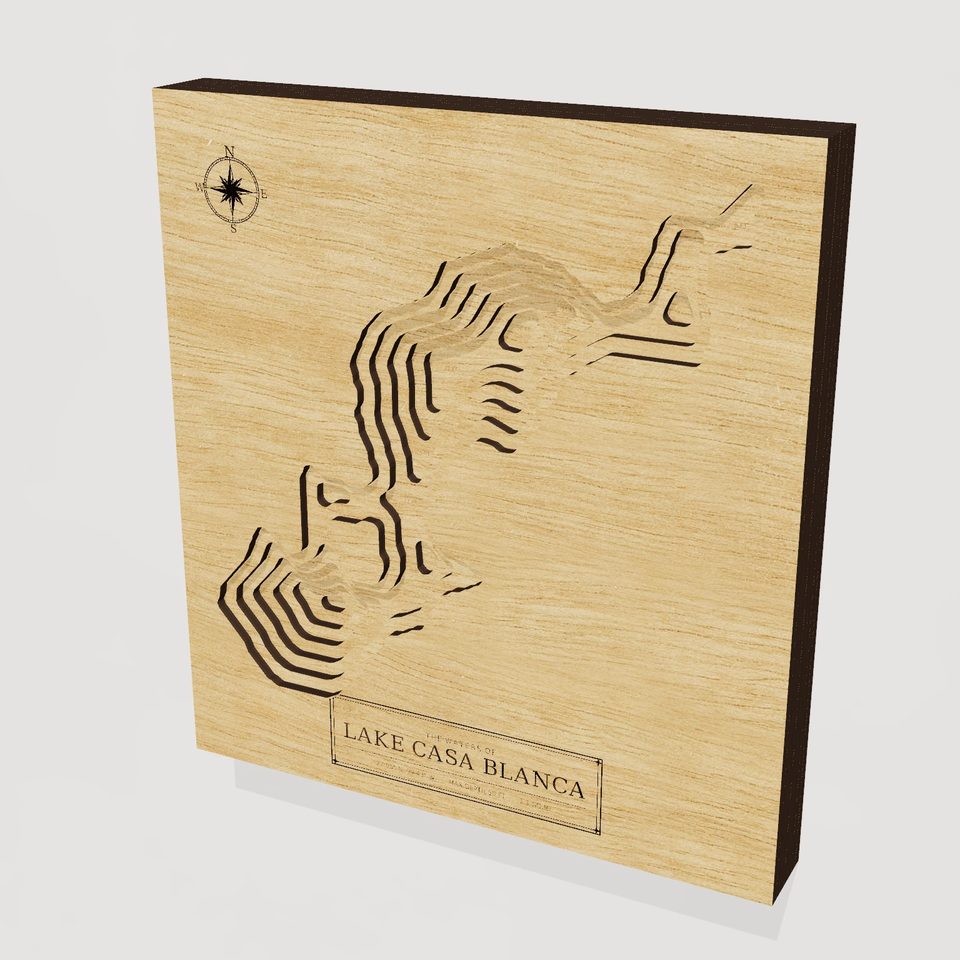 Lake Casa Blanca 3D wood map, hero view