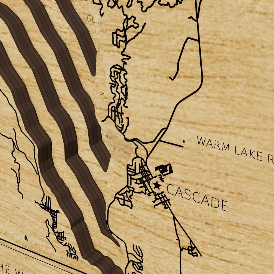 Lake Cascade 3D wood map, detail view