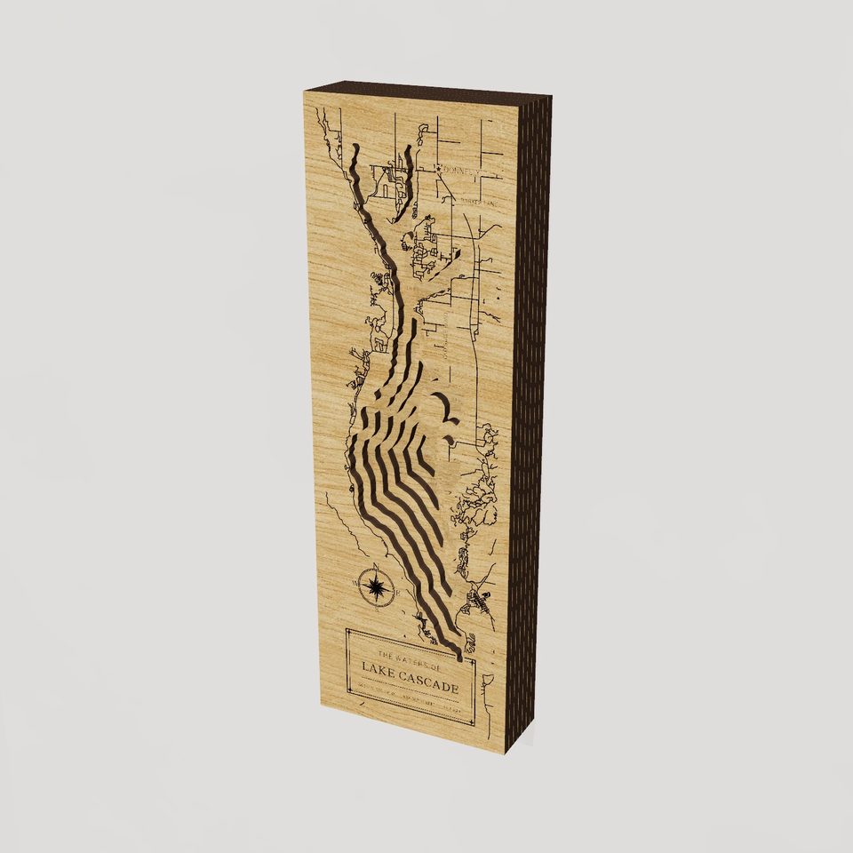 Lake Cascade 3D wood map, hero view