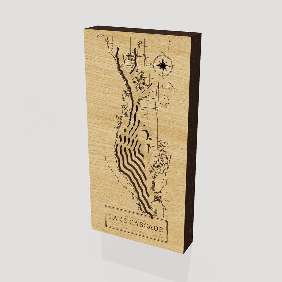 Lake Cascade 3D wood map, hero view