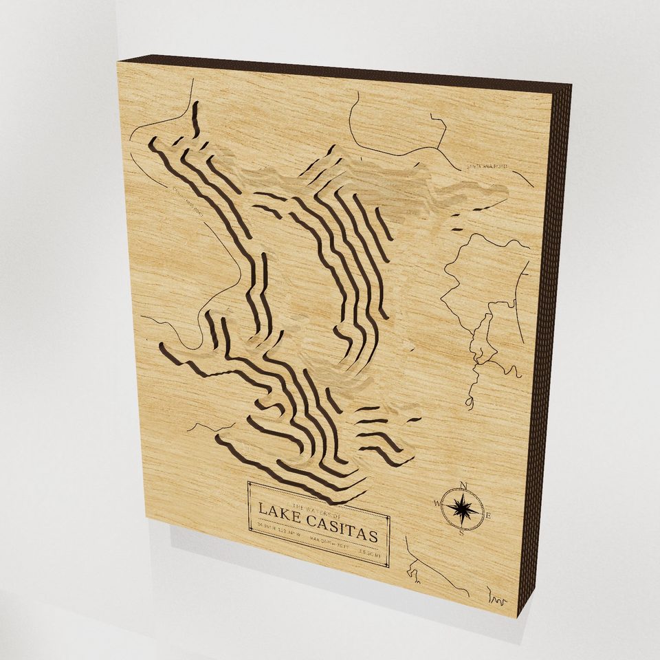 Lake Casitas 3D wood map, hero view