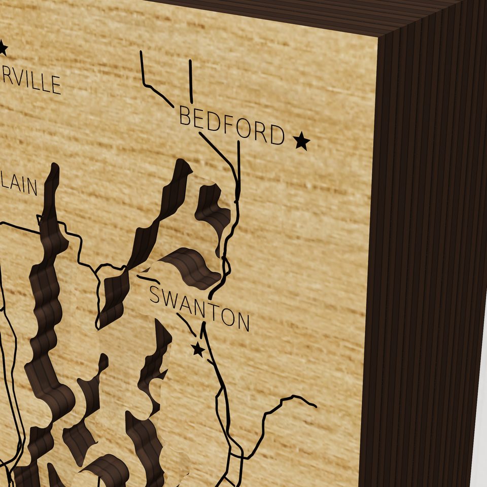 Lake Champlain 3D wood map, detail view