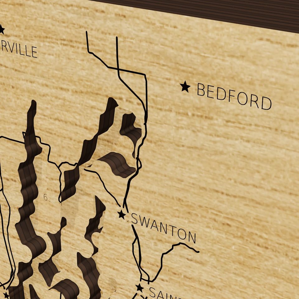 Lake Champlain 3D wood map, detail view