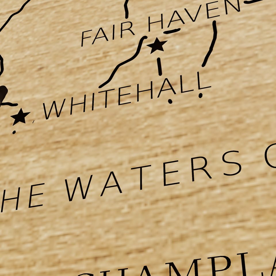 Lake Champlain 3D wood map, title view