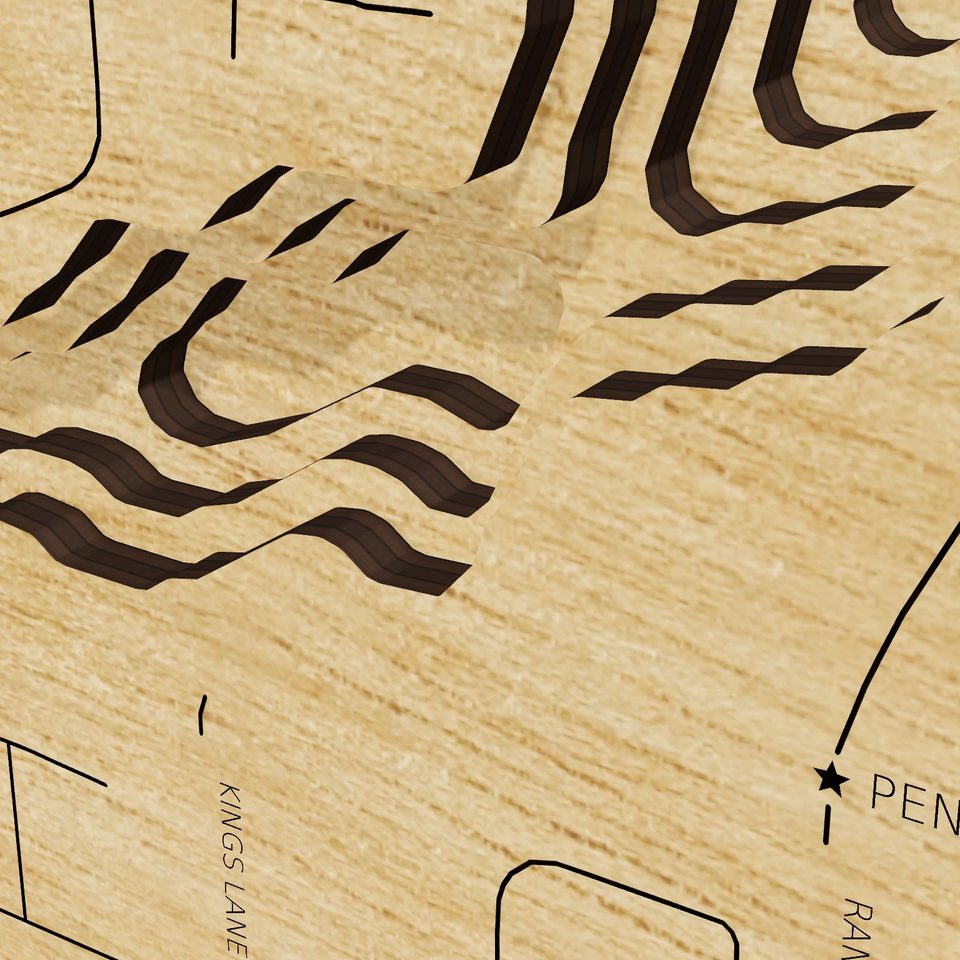 Lake Chapin 3D wood map, detail view