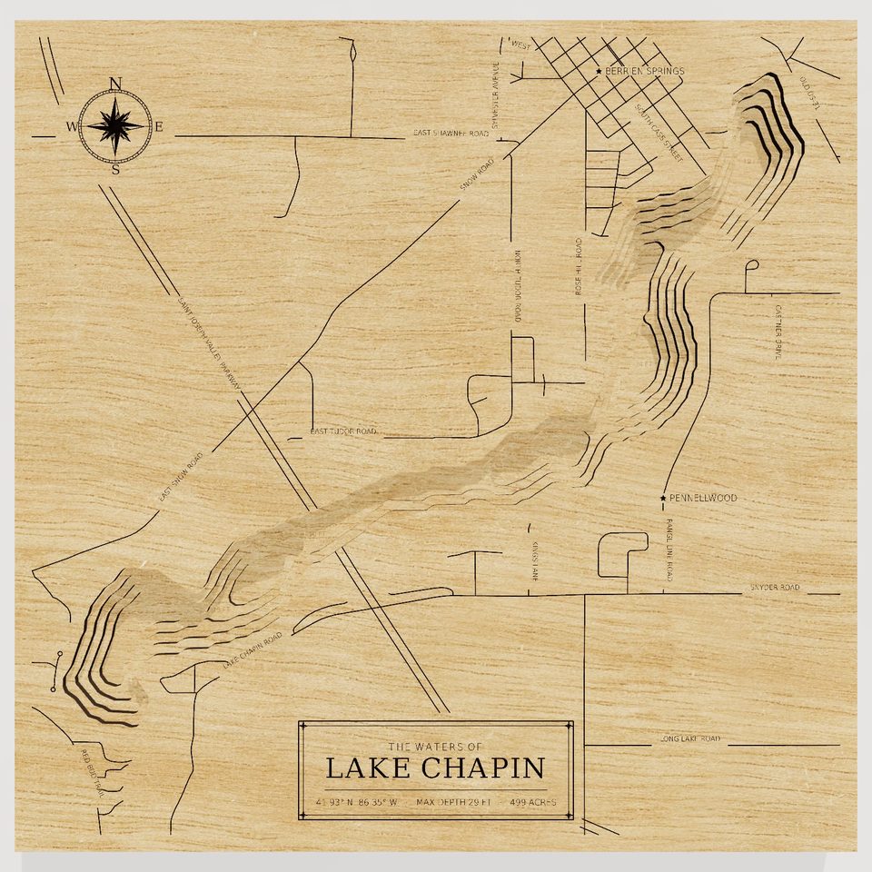 Lake Chapin 3D wood map, front view